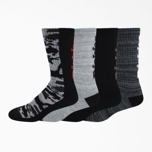 Men's Dickies Logo Camo Crew 4-Pack Socks Black | 268347OMH