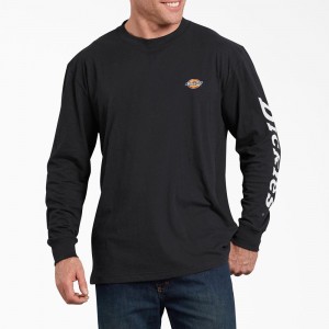 Men's Dickies Long-Sleeve Graphic T-Shirt Black | 172684ATQ