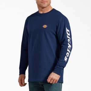 Men's Dickies Long-Sleeve Graphic T-Shirt Blue | 761382HMV