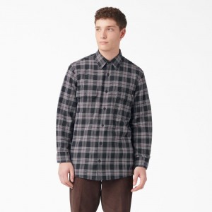 Men's Dickies Long Sleeve Flannel Shirt Black | 620314NTM