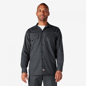 Men's Dickies Long Sleeve Work Shirts Grey | 348201YGB