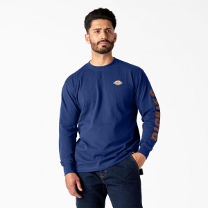 Men's Dickies Long Sleeve Workwear Graphic T-Shirt Blue | 693042TLE