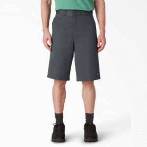 Men's Dickies Loose Fit Flat Front Work Shorts Grey | 158496IAH