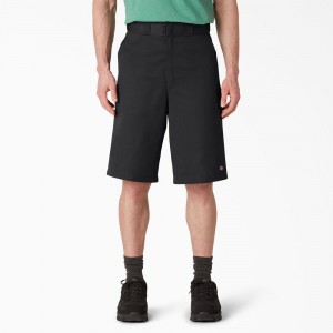 Men's Dickies Loose Fit Flat Front Work Shorts Black | 283471NGK