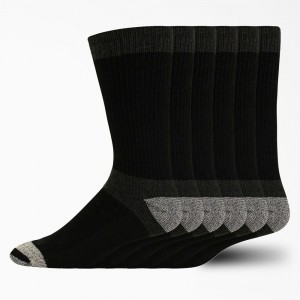 Men's Dickies Max Cushion Crew 6-Pack Socks Black | 361758NFD