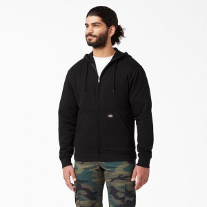 Men's Dickies Midweight Fleece Zip Hoodie Black | 502783PKX