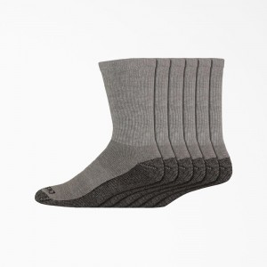 Men's Dickies Moisture Control Crew Work 6-Pack Socks Grey | 672093FUH