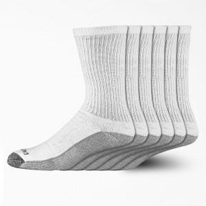 Men's Dickies Moisture Control Crew Work 6-Pack Socks White | 987432NQX