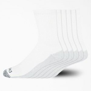 Men's Dickies Moisture Control Mid-Crew 6-Pack Socks White | 652807NZF