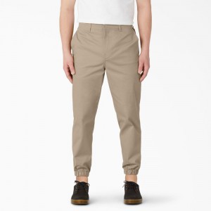 Men's Dickies Regular Fit Cropped Jogger Work Pants Khaki | 349527AIB