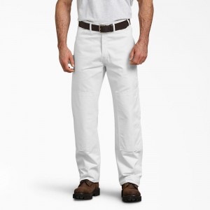 Men's Dickies Relaxed Fit Double Knee Carpenter Painter's Pants White | 756349PZT