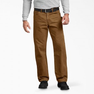 Men's Dickies Relaxed Fit Sanded Duck Carpenter Pants Brown | 251987LHZ