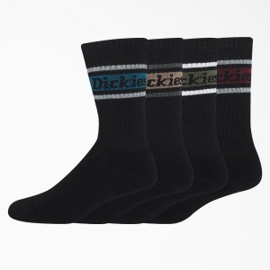 Men's Dickies Rugby Stripe 4-Pack Socks Black | 249156IXH