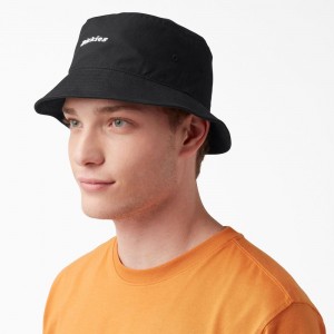 Men's Dickies Script Logo Canvas Bucket Hat Black | 126079TKQ