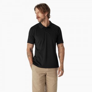 Men's Dickies Short Sleeve Performance Polo Shirt Black | 546092AJH