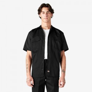 Men's Dickies Short Sleeve Work Shirts Black | 840125LTX