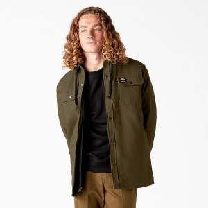 Men's Dickies Skateboarding Duck Shirt Jacket Olive | 590624XCI