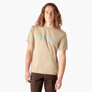 Men's Dickies Skateboarding Logo T-Shirt Khaki | 736921NUD