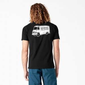 Men's Dickies Skateboarding Pool Drainage Graphic T-Shirt Black | 410876KQI