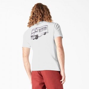 Men's Dickies Skateboarding Pool Drainage Graphic T-Shirt White | 301749YBE