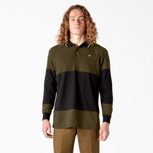 Men's Dickies Skateboarding Rugby Polo Shirt Olive | 513728BHV