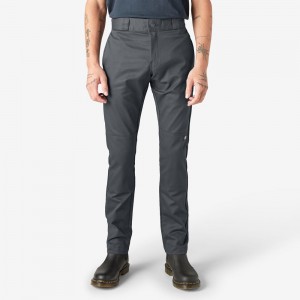 Men's Dickies Skinny Fit Double Knee Work Pants Grey | 087624SQN