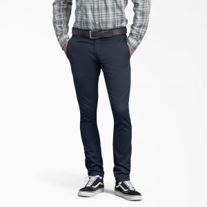 Men's Dickies Skinny Fit Work Pants Navy | 561982DLN