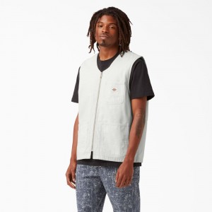 Men's Dickies Stonewashed Duck Carpenter Vest White | 315402AGC