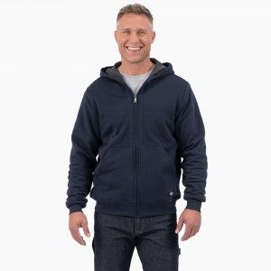 Men's Dickies Thermal Lined Full-Zip Fleece Hoodie Navy | 026735WVM