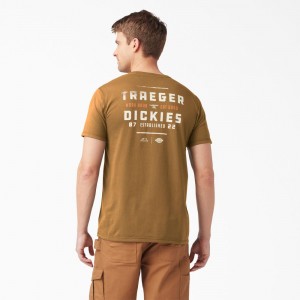 Men's Dickies Traeger x Pocket T-Shirt Brown | 859263FXL