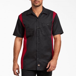 Men's Dickies Two-Tone Short Sleeve Work Shirts Black | 879513PVY