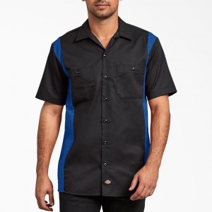 Men's Dickies Two-Tone Short Sleeve Work Shirts Black | 857163DFC