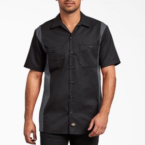 Men's Dickies Two-Tone Short Sleeve Work Shirts Black | 167290DZF