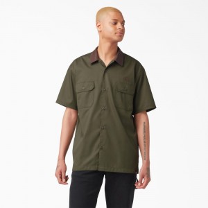 Men's Dickies Vincent Alvarez Block Collar Work Shirts Green | 293705IKU