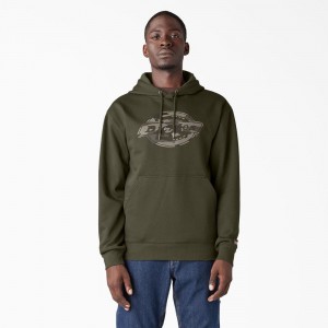 Men's Dickies Water Repellent Camo Logo Hoodie Green | 890413ZIG