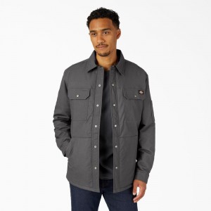 Men's Dickies Water Repellent Fleece-Lined Duck Shirt Jacket Grey | 457026QCE