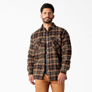 Men's Dickies Water Repellent Fleece-Lined Flannel Shirt Jacket Yellow | 386495DVJ