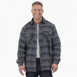 Men's Dickies Water Repellent Fleece-Lined Flannel Shirt Jacket Grey | 495107LYD