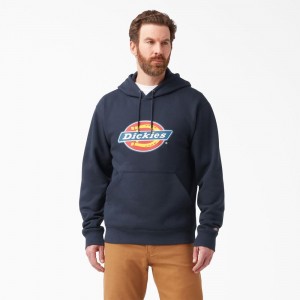 Men's Dickies Water Repellent Logo Hoodie Navy | 852369BJR