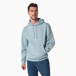 Men's Dickies Water Repellent Sleeve Logo Hoodie Blue | 805674TJR