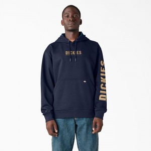 Men's Dickies Water Repellent Workwear Graphic Hoodie Navy | 473698HJS