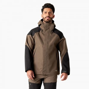 Men's Dickies Waterproof Shell Jacket Brown | 039562DGU