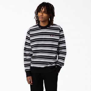 Men's Dickies Westover Striped Sweatshirt Black | 512683GUP