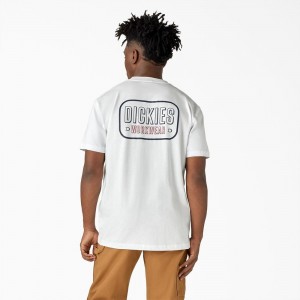 Men's Dickies Workwear Sign Heavyweight T-Shirt White | 579302PCB