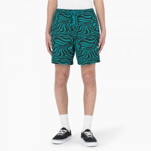 Men's Dickies Zebra Print Modern Fit Drawstring Shorts Green | 034291VNM