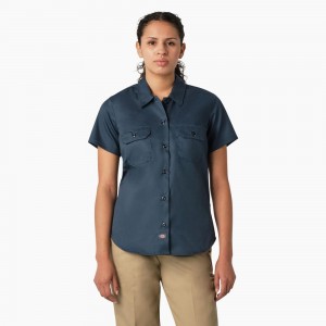 Women's Dickies 574 Original Work Shirts Blue | 159470OMH