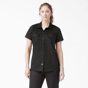 Women's Dickies 574 Original Work Shirts Black | 137502FCE