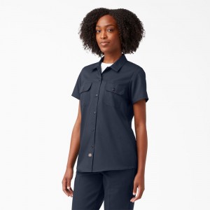 Women's Dickies 574 Original Work Shirts Navy | 962378DSU