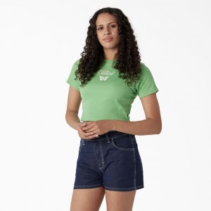 Women's Dickies Butterfly Graphic Cropped Baby T-Shirt Green | 768913AUO