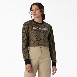 Women's Dickies Camo Long Sleeve Cropped T-Shirt Green | 670532QFM